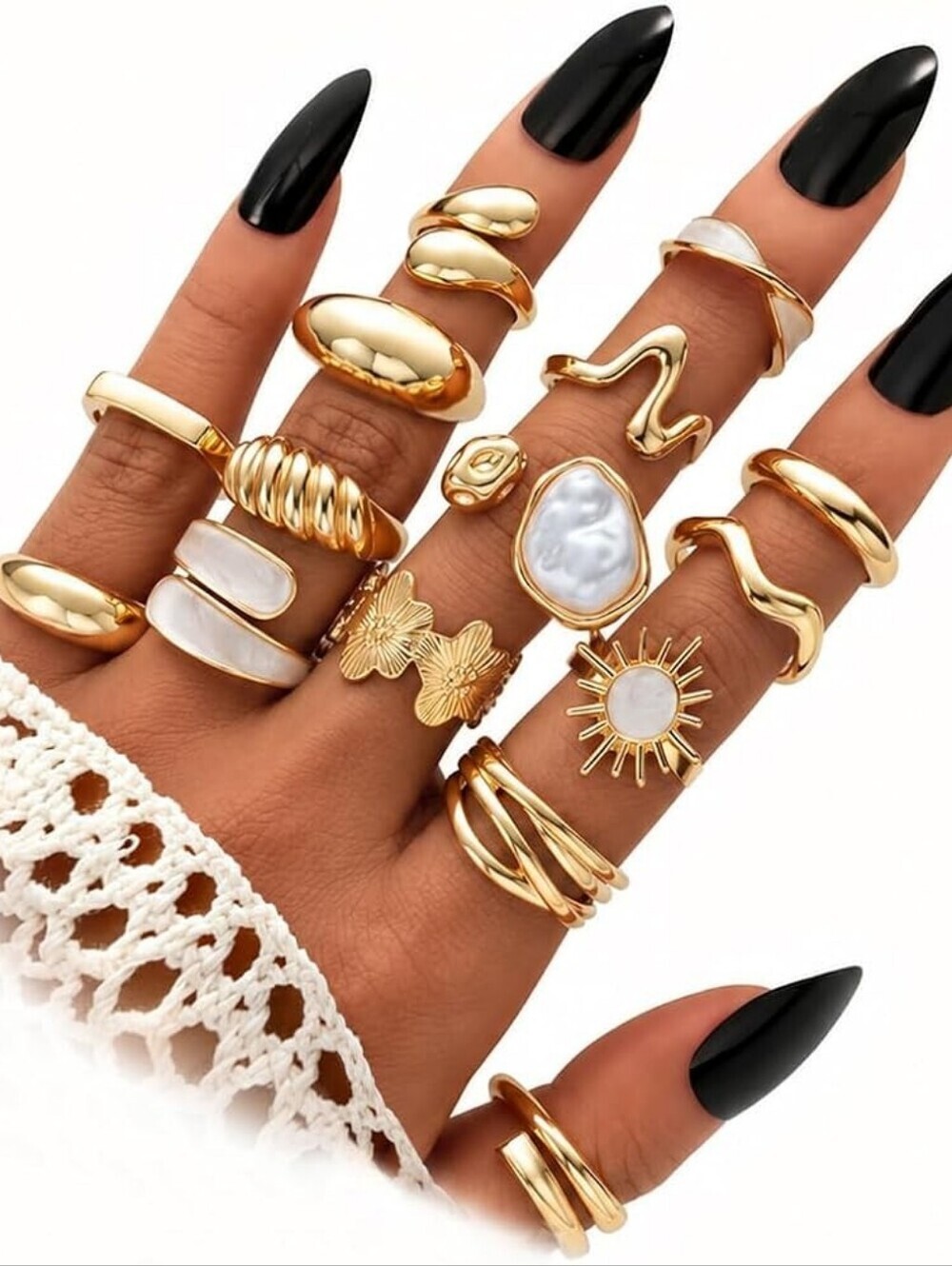 15 PC Gold Chunky Statement Open Adjustable Stackable Rings Set